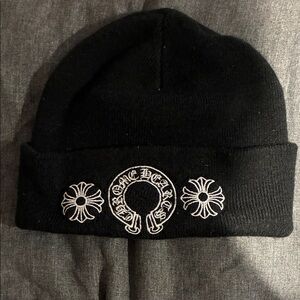 Chrome Hearts Black Knit Hat with White Embroidery